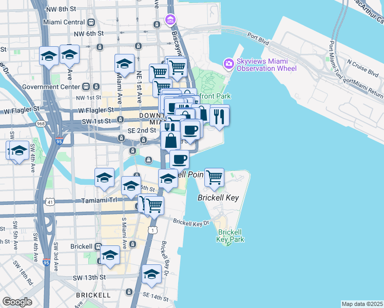 map of restaurants, bars, coffee shops, grocery stores, and more near in Miami