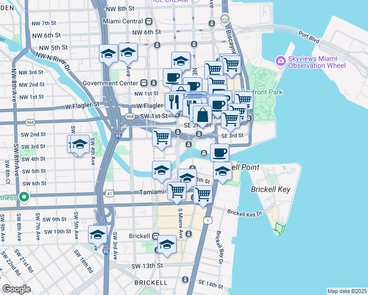 map of restaurants, bars, coffee shops, grocery stores, and more near in Miami