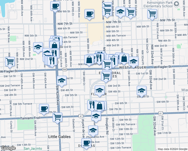 map of restaurants, bars, coffee shops, grocery stores, and more near 3800 Florida 968 in Miami