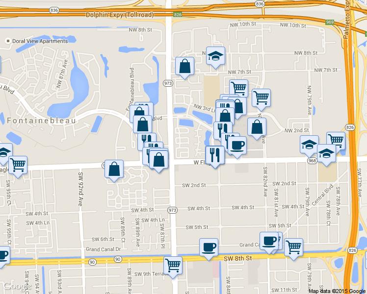 map of restaurants, bars, coffee shops, grocery stores, and more near 8638 Northwest 2nd Terrace in Miami