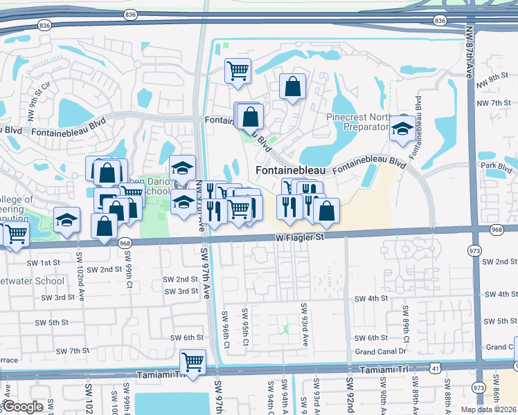 map of restaurants, bars, coffee shops, grocery stores, and more near 9462 Northeast 2nd Avenue in Miami