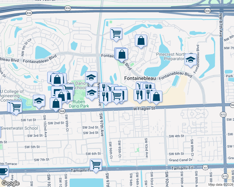 map of restaurants, bars, coffee shops, grocery stores, and more near 9462 Northeast 2nd Avenue in Miami