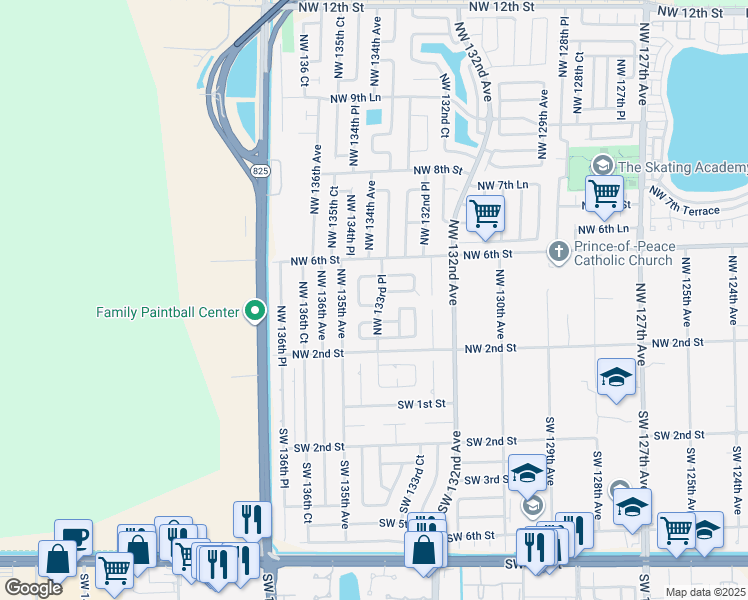 map of restaurants, bars, coffee shops, grocery stores, and more near 13255 Northwest 4th Terrace in Miami