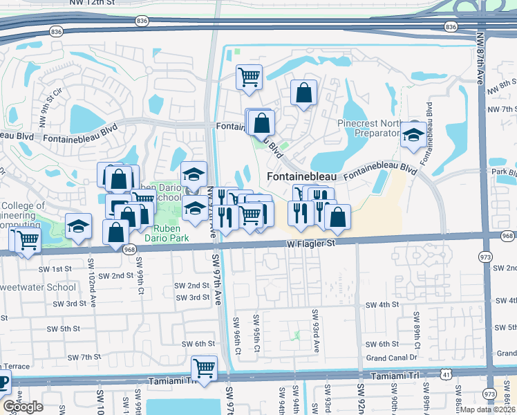 map of restaurants, bars, coffee shops, grocery stores, and more near 9462 Northeast 2nd Avenue in Miami
