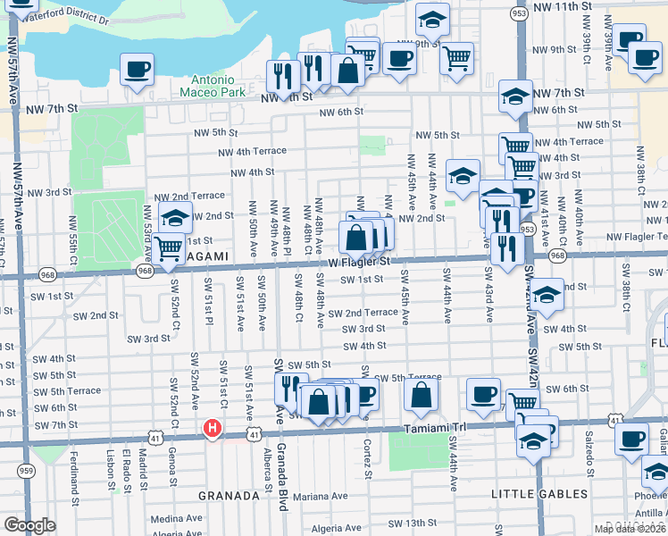 map of restaurants, bars, coffee shops, grocery stores, and more near 4740 Florida 968 in Miami
