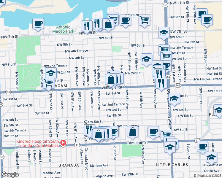 map of restaurants, bars, coffee shops, grocery stores, and more near 4740 Florida 968 in Miami
