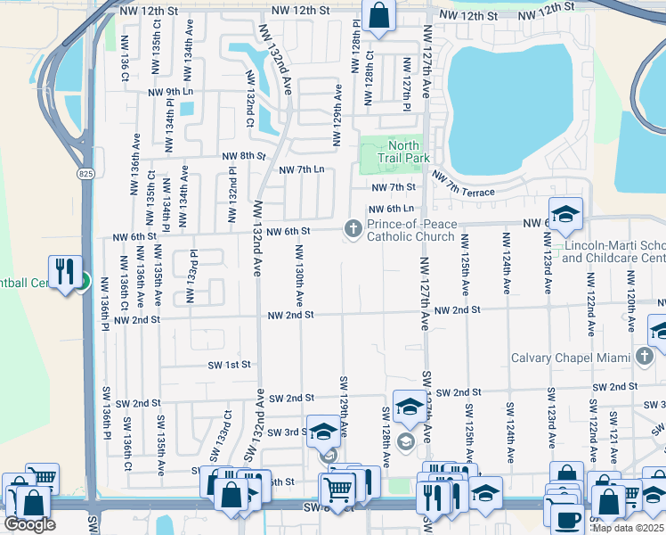 map of restaurants, bars, coffee shops, grocery stores, and more near 400 Northwest 129th Avenue in Miami
