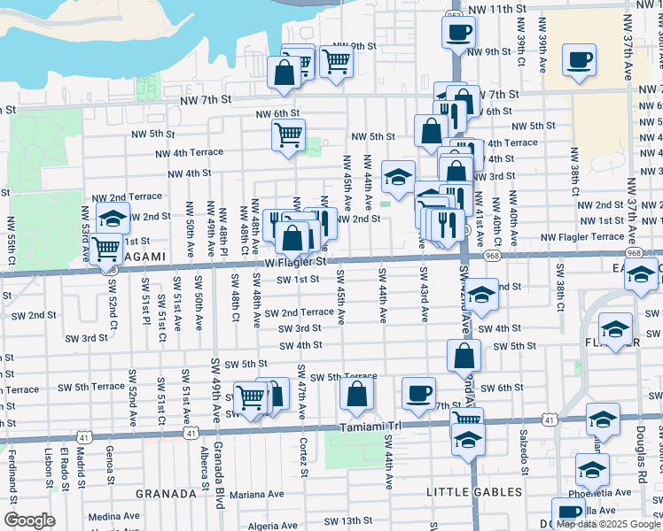 map of restaurants, bars, coffee shops, grocery stores, and more near 4490 Florida 968 in Miami