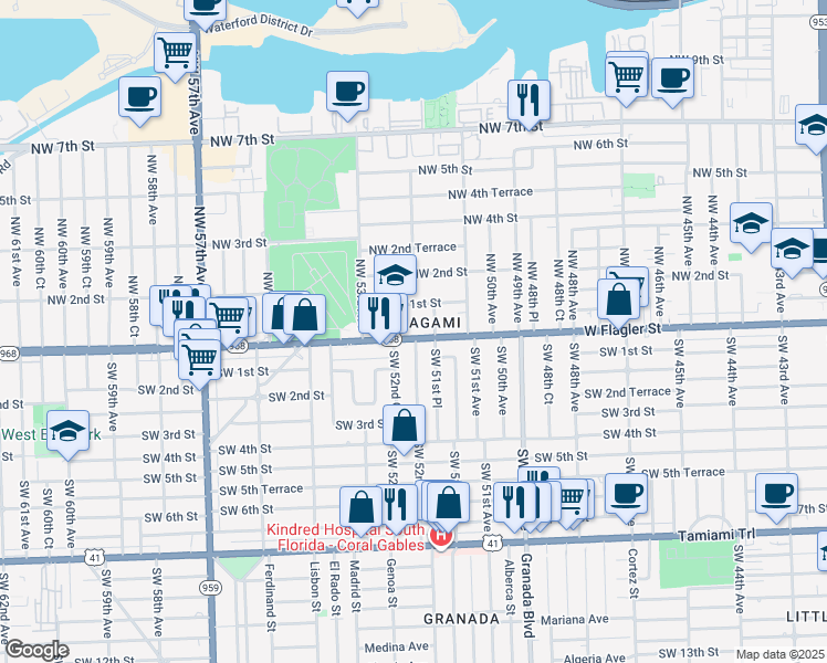 map of restaurants, bars, coffee shops, grocery stores, and more near in Miami