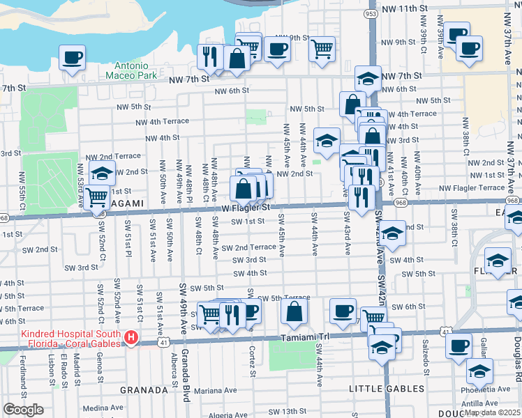 map of restaurants, bars, coffee shops, grocery stores, and more near 4642 Florida 968 in Miami