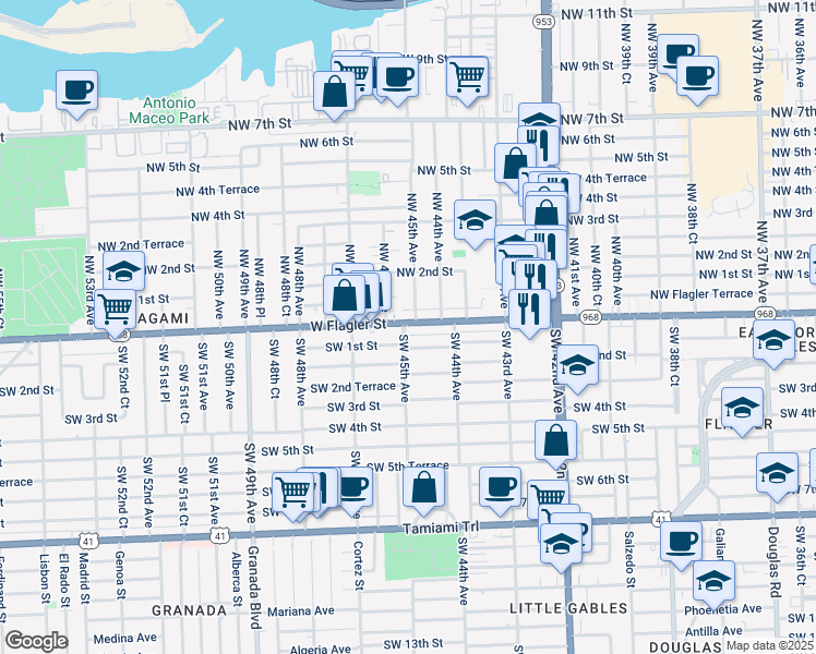 map of restaurants, bars, coffee shops, grocery stores, and more near 4490 Florida 968 in Miami