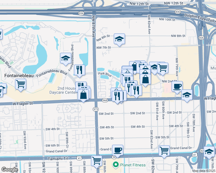 map of restaurants, bars, coffee shops, grocery stores, and more near 157 Northwest 85th Court in Miami