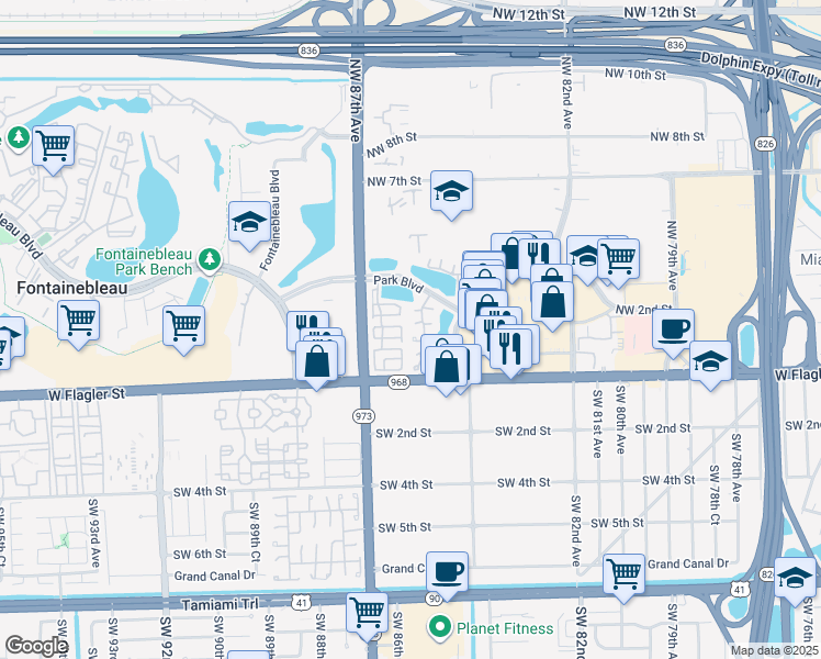 map of restaurants, bars, coffee shops, grocery stores, and more near 157 Northwest 85th Court in Miami