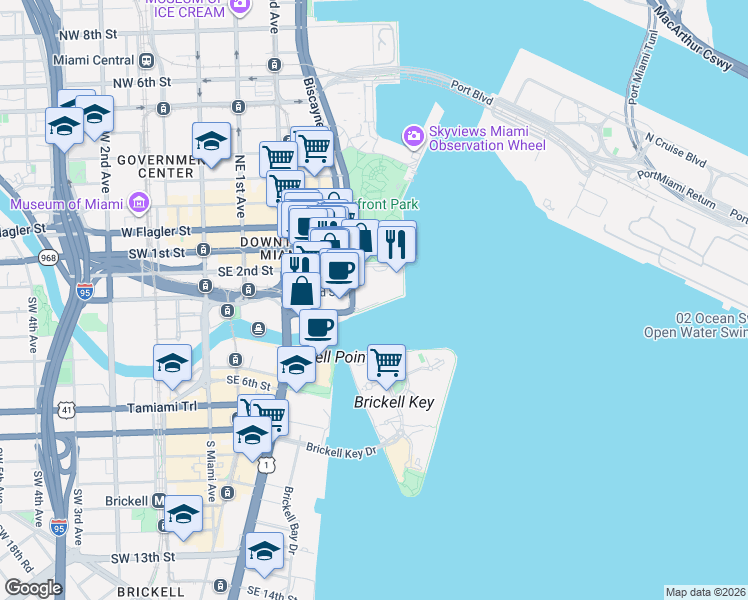 map of restaurants, bars, coffee shops, grocery stores, and more near in Miami