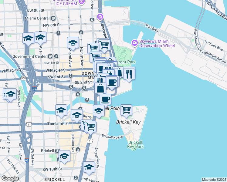 map of restaurants, bars, coffee shops, grocery stores, and more near 325 U.S. 41 in Miami