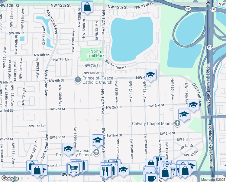 map of restaurants, bars, coffee shops, grocery stores, and more near 400 NW 125th Ave in Miami