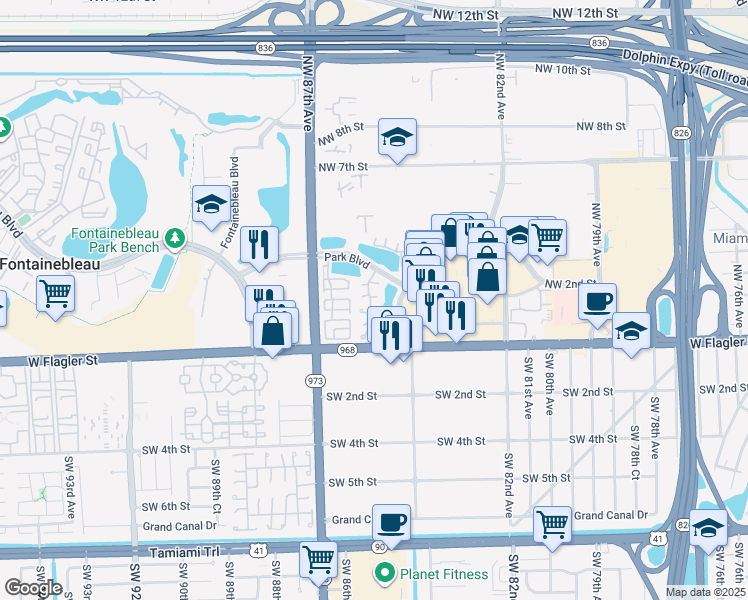 map of restaurants, bars, coffee shops, grocery stores, and more near 157 Northwest 85th Court in Miami