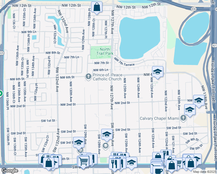map of restaurants, bars, coffee shops, grocery stores, and more near 400 Northwest 127th Avenue in Miami