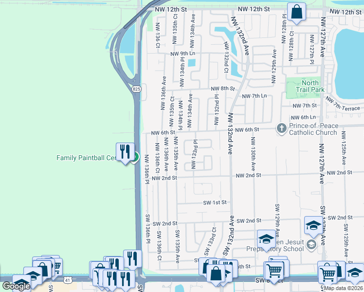 map of restaurants, bars, coffee shops, grocery stores, and more near 432 Northwest 134th Court in Miami
