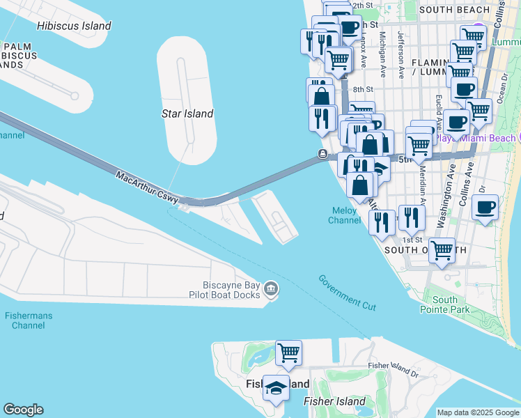 map of restaurants, bars, coffee shops, grocery stores, and more near in Miami