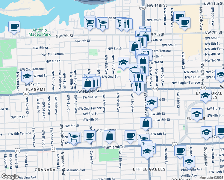 map of restaurants, bars, coffee shops, grocery stores, and more near 4410 Florida 968 in Miami