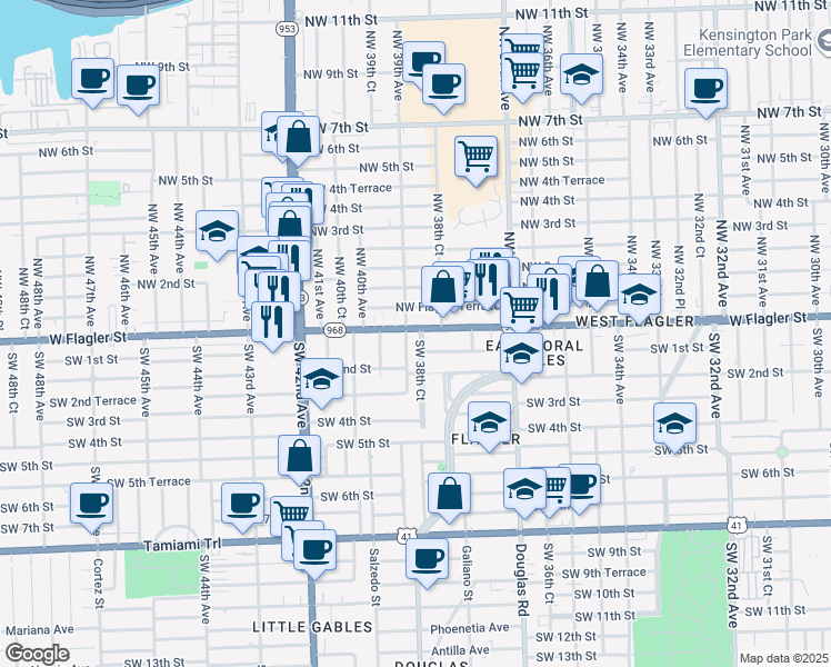 map of restaurants, bars, coffee shops, grocery stores, and more near 3890 Florida 968 in Miami