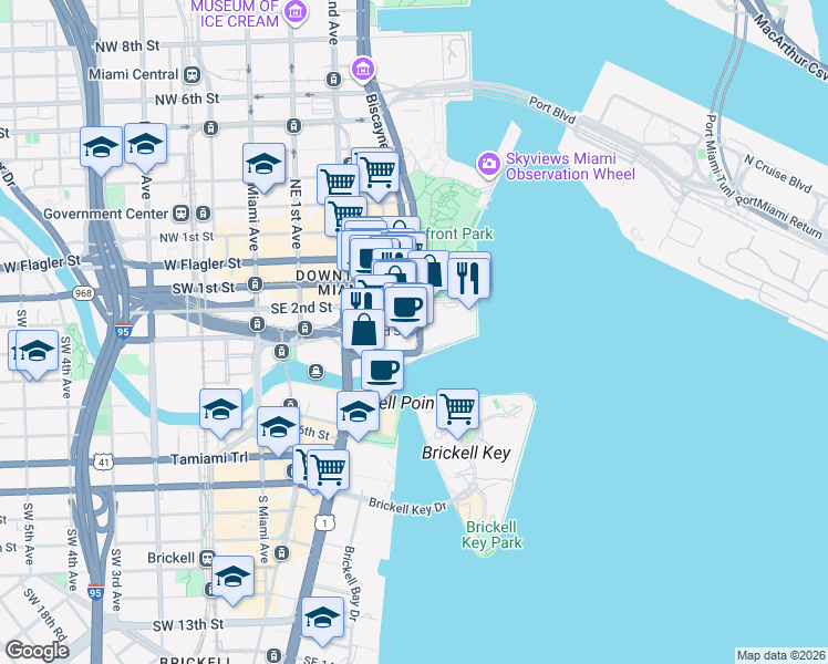 map of restaurants, bars, coffee shops, grocery stores, and more near 325 U.S. 41 in Miami