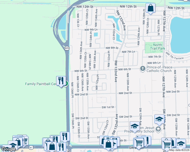 map of restaurants, bars, coffee shops, grocery stores, and more near 13255 Northwest 4th Terrace in Miami