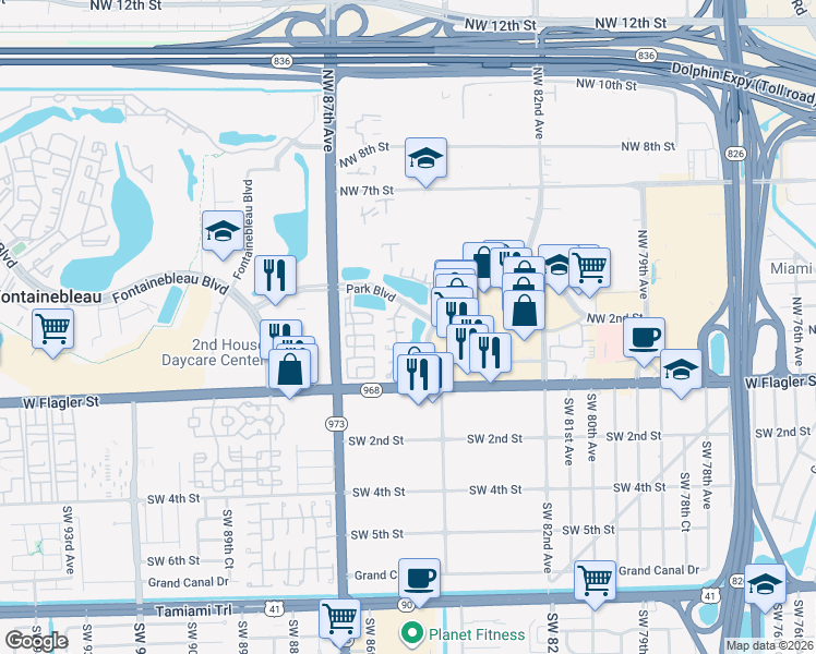 map of restaurants, bars, coffee shops, grocery stores, and more near 157 Northwest 85th Court in Miami