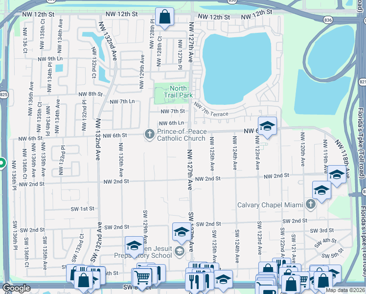map of restaurants, bars, coffee shops, grocery stores, and more near 400 Northwest 127th Avenue in Miami