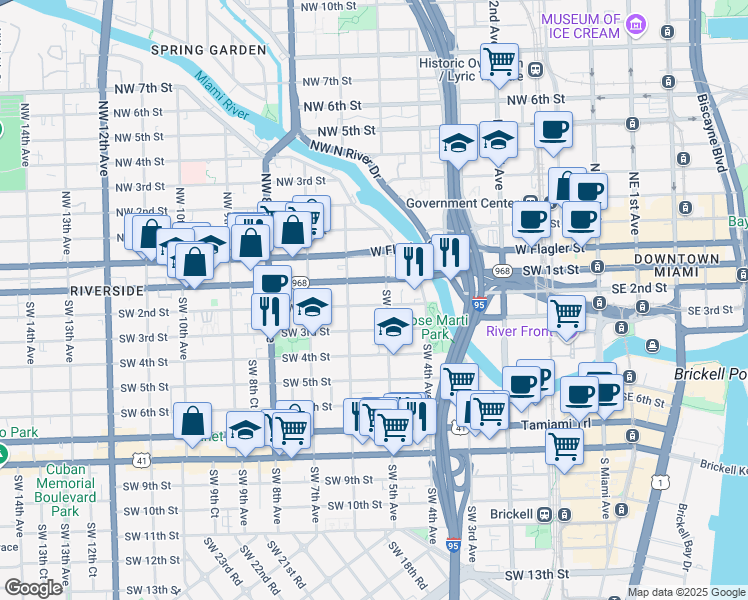 map of restaurants, bars, coffee shops, grocery stores, and more near 536 Southwest 2nd Street in Miami