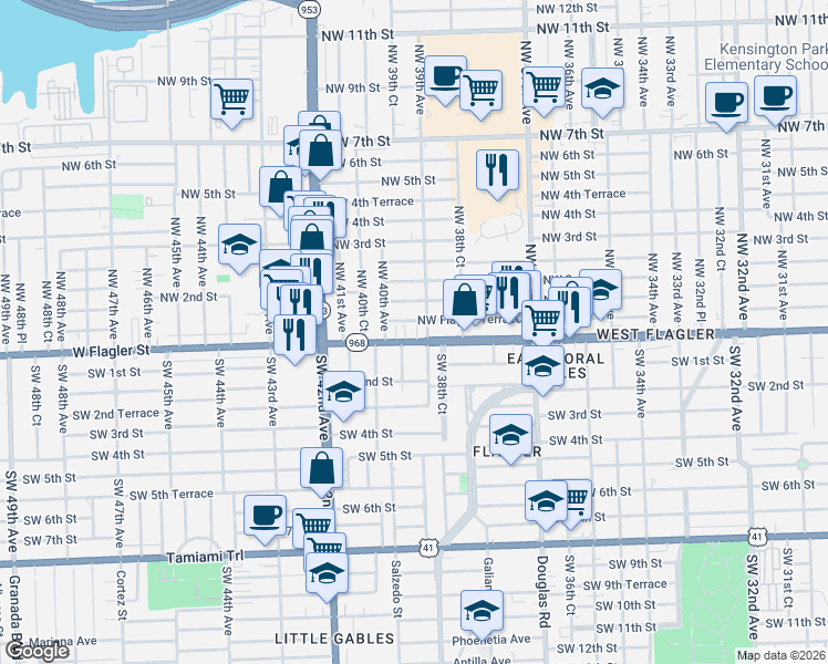 map of restaurants, bars, coffee shops, grocery stores, and more near 3944 Florida 968 in Miami