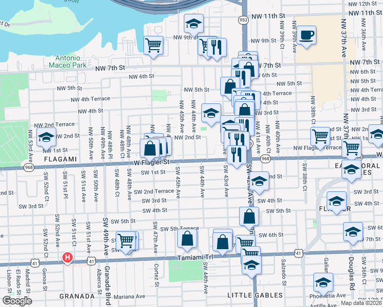 map of restaurants, bars, coffee shops, grocery stores, and more near 4410 Florida 968 in Miami
