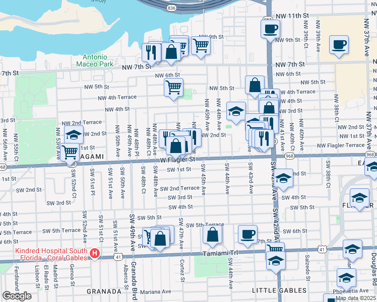 map of restaurants, bars, coffee shops, grocery stores, and more near 4642 Florida 968 in Miami