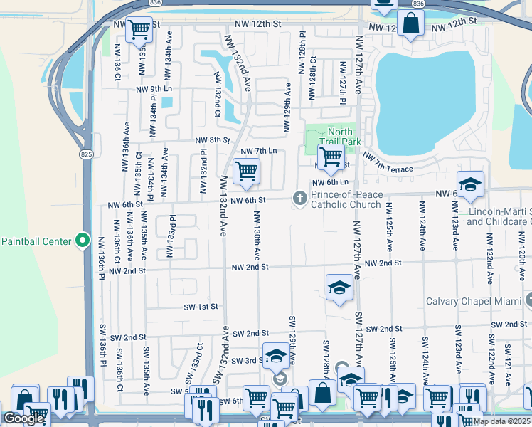 map of restaurants, bars, coffee shops, grocery stores, and more near 400 Northwest 129th Avenue in Miami