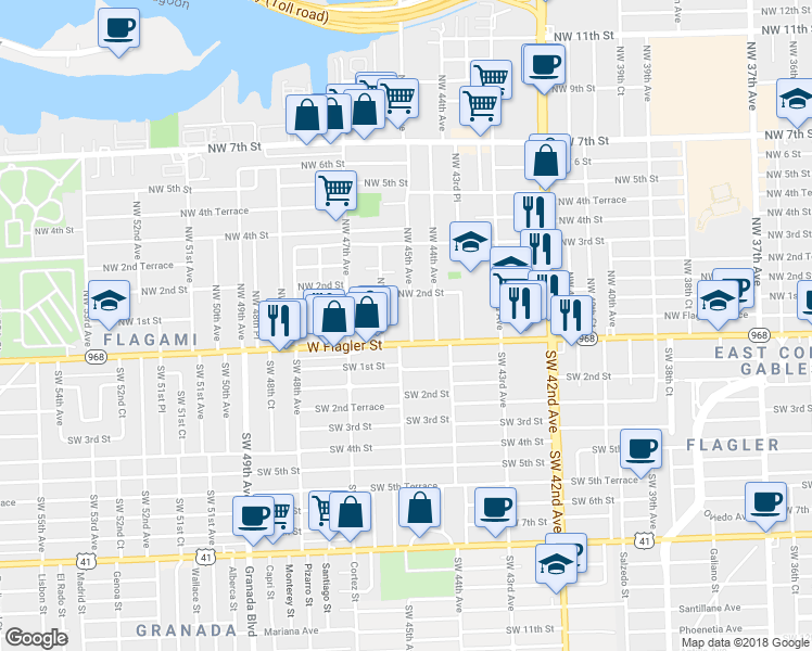 map of restaurants, bars, coffee shops, grocery stores, and more near 4490 Florida 968 in Miami