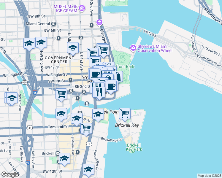 map of restaurants, bars, coffee shops, grocery stores, and more near in Miami