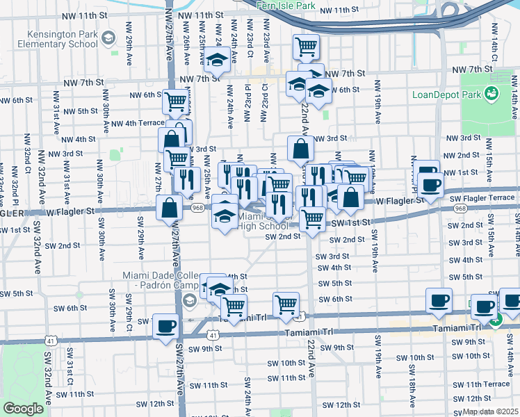 map of restaurants, bars, coffee shops, grocery stores, and more near 2306 Northwest Flagler Terrace in Miami