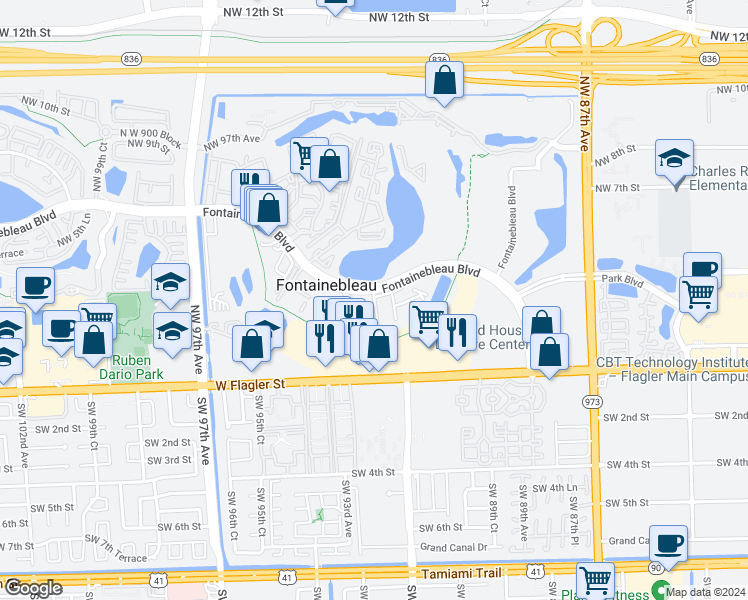 map of restaurants, bars, coffee shops, grocery stores, and more near in Fontainebleau