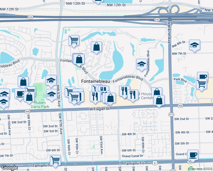 map of restaurants, bars, coffee shops, grocery stores, and more near in Fontainebleau