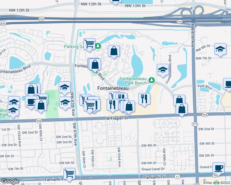map of restaurants, bars, coffee shops, grocery stores, and more near in Fontainebleau