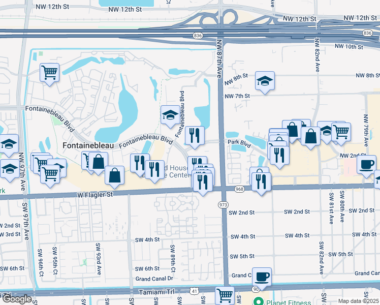 map of restaurants, bars, coffee shops, grocery stores, and more near in Fontainebleau
