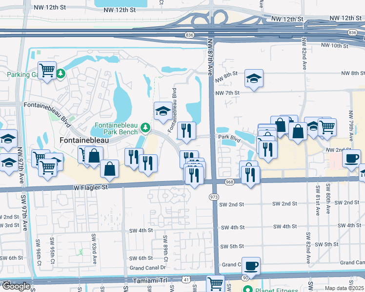 map of restaurants, bars, coffee shops, grocery stores, and more near in Fontainebleau