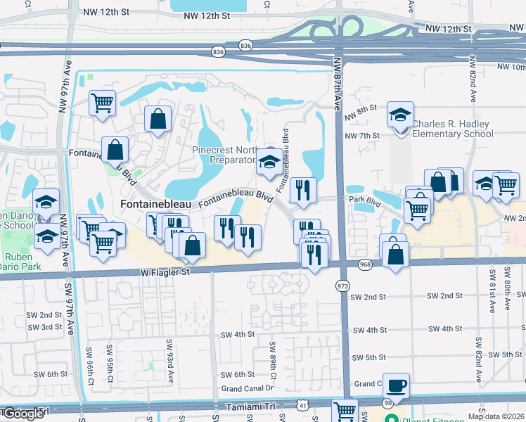 map of restaurants, bars, coffee shops, grocery stores, and more near in Fontainebleau