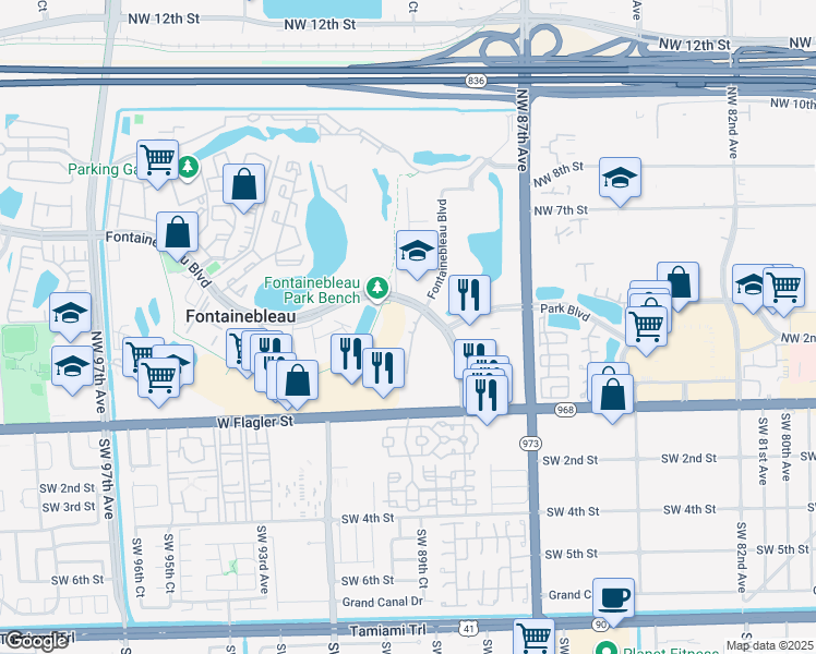 map of restaurants, bars, coffee shops, grocery stores, and more near in Fontainebleau