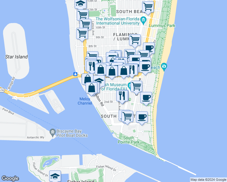 map of restaurants, bars, coffee shops, grocery stores, and more near 334 Jefferson Avenue in Miami Beach
