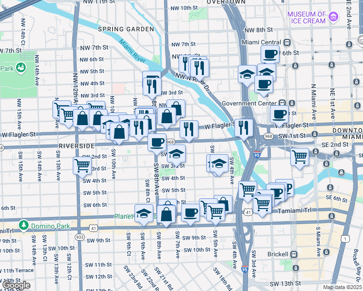 map of restaurants, bars, coffee shops, grocery stores, and more near in Miami