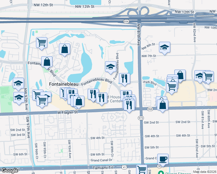 map of restaurants, bars, coffee shops, grocery stores, and more near in Fontainebleau