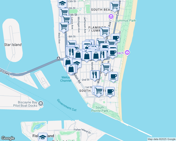 map of restaurants, bars, coffee shops, grocery stores, and more near 334 Jefferson Avenue in Miami Beach