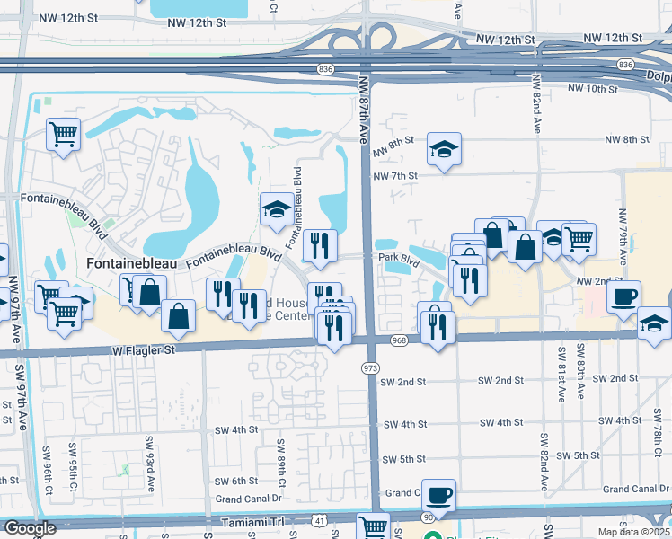 map of restaurants, bars, coffee shops, grocery stores, and more near in Fontainebleau